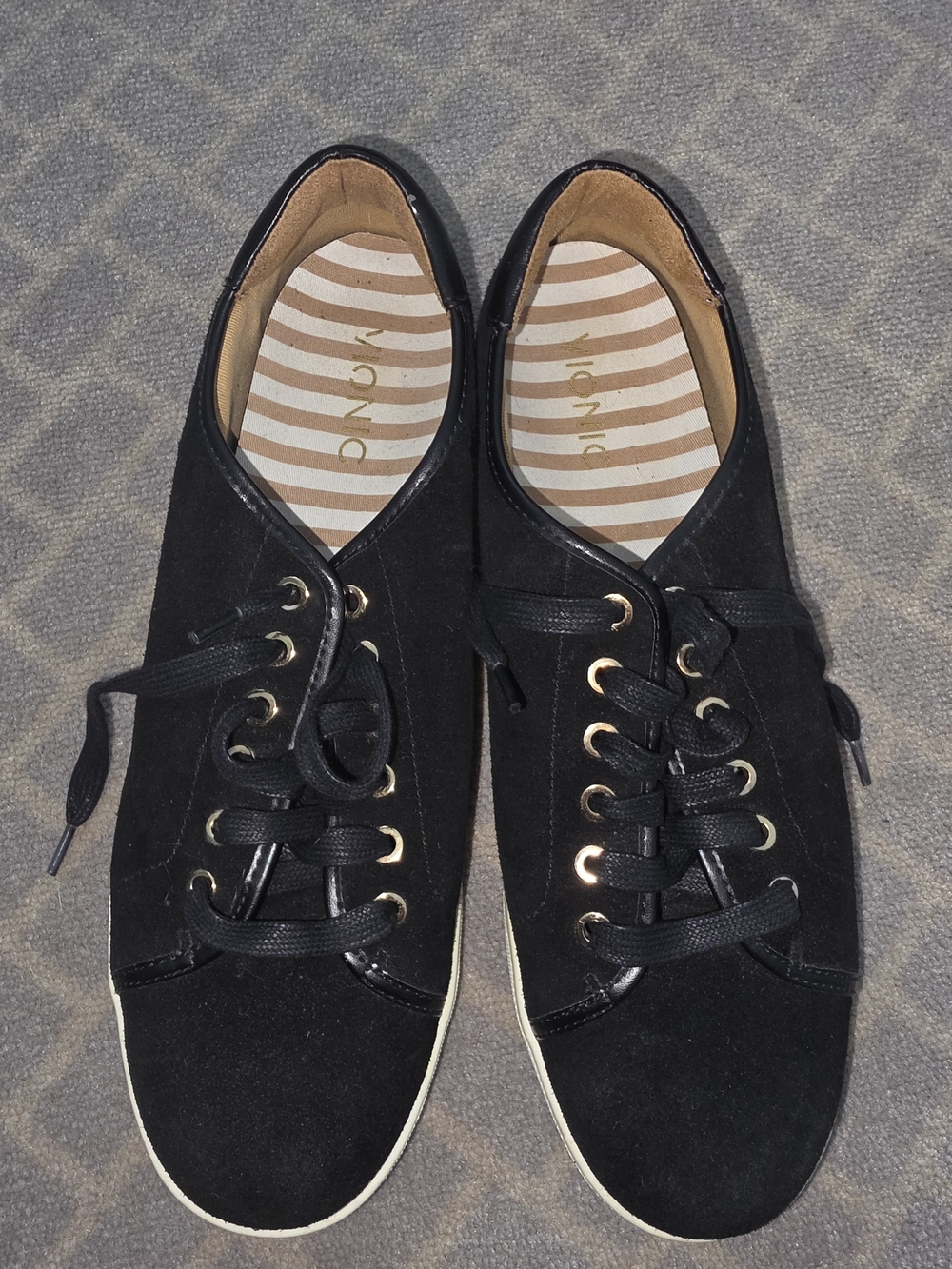Vionic Black Low-Top Lace-Up Sneakers with Gold Eyelets
